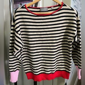 Cyrus Black and Cream Striped Sweater with Red Trim